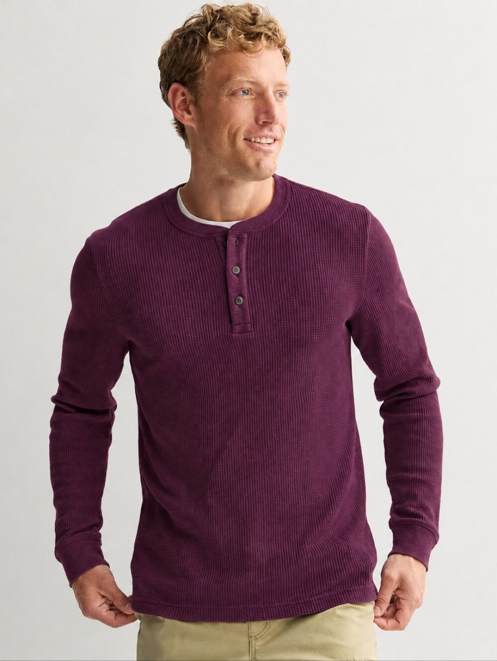 Mens Long Sleeve Waffle Henley Tee - Size 2XL Plum 🆕 Sonoma 🔥